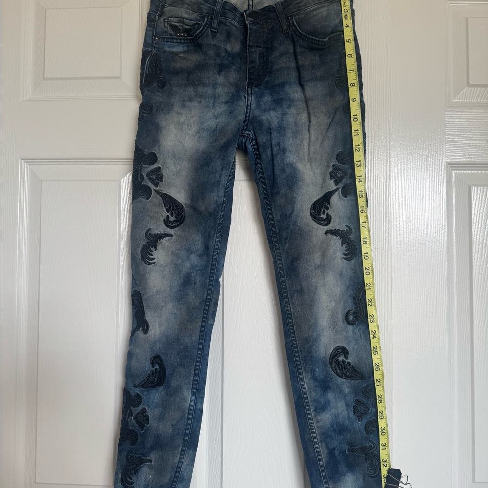Robin's Jean Dark Blue Skinny Jeans with Black Pattern